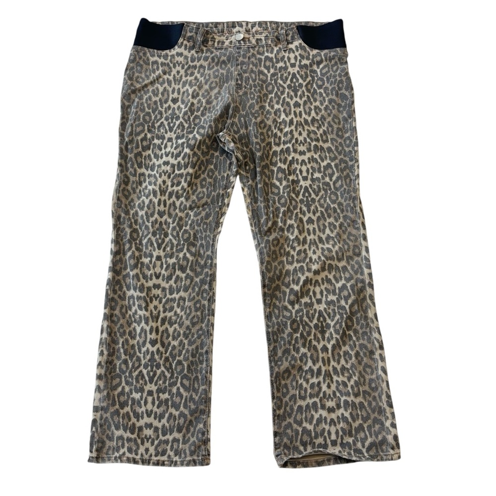 Haute Mama Maternity Leopard Print Jeans Tan & Brown Sexy Strait Leg Stretchy